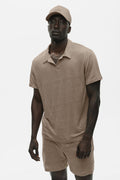 Linen Jersey Coastal Short Sleeve Polo - Gravel
