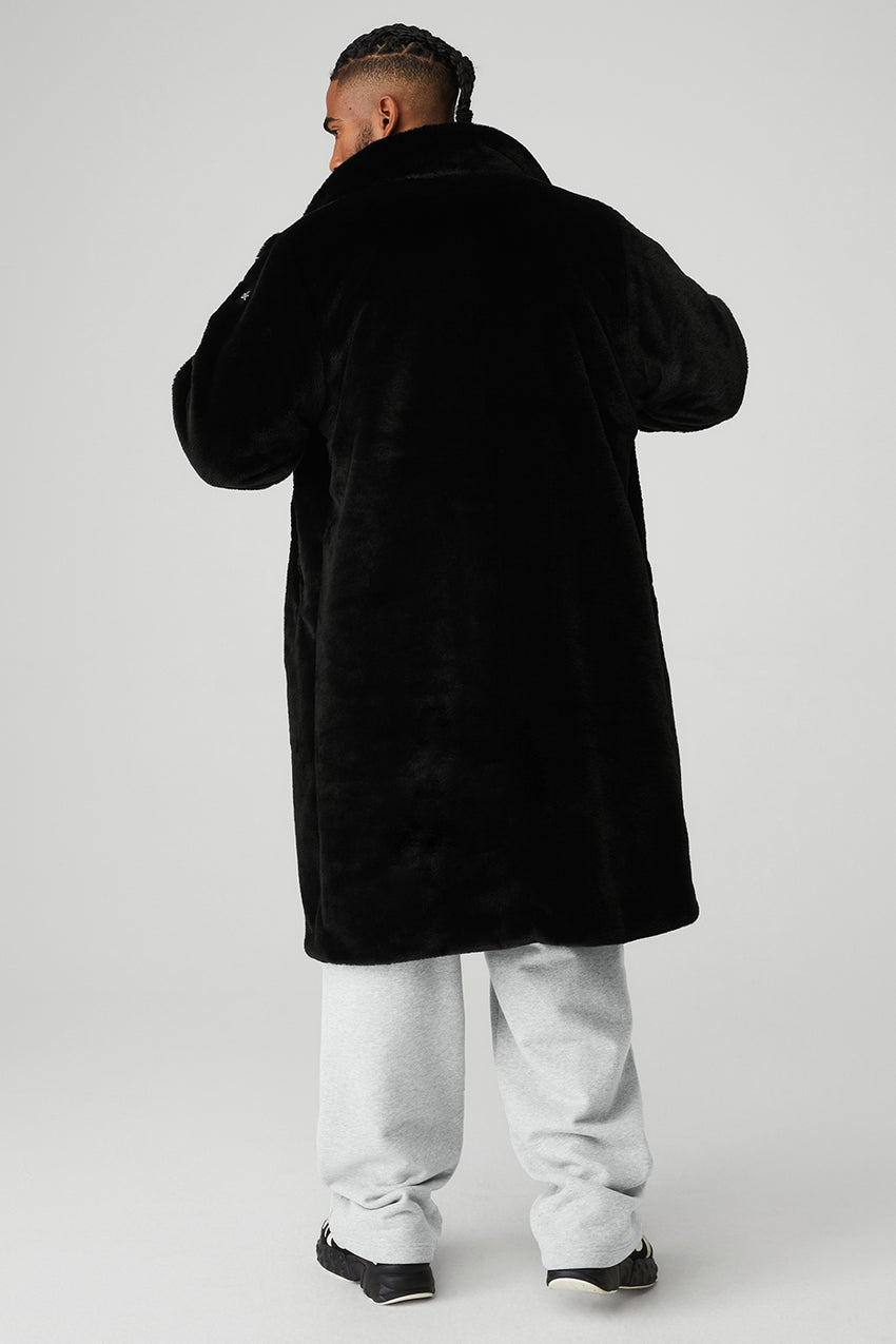 Oversized Faux Fur Trench - Black