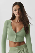 Ribbed Cropped Whisper Cardigan - Dune Grass